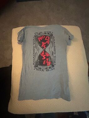 Graphic Hourglass Tee in Dusty Blue with Red Accent